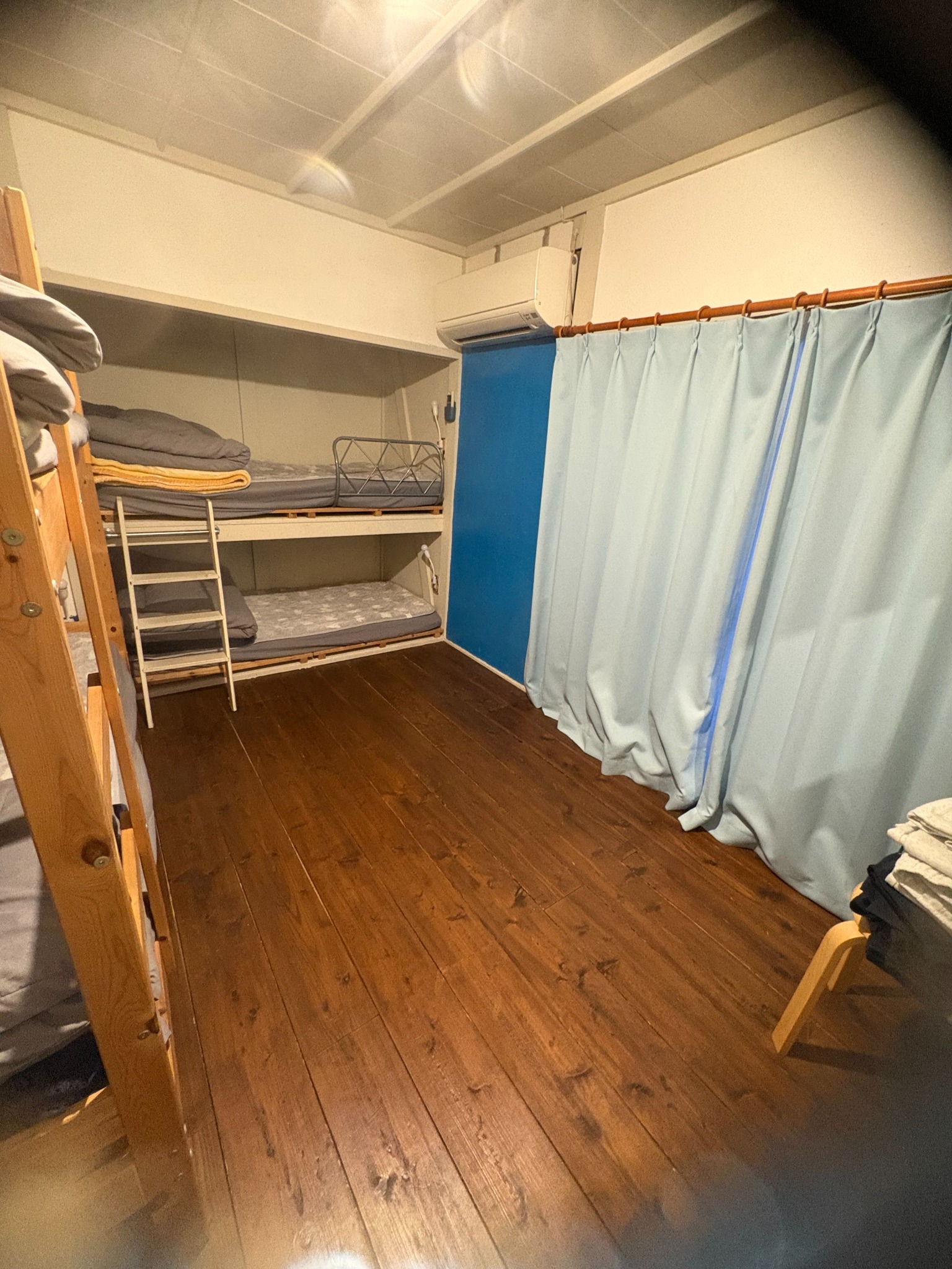 4-person room (closet-converted bunk beds + standard bunk beds)