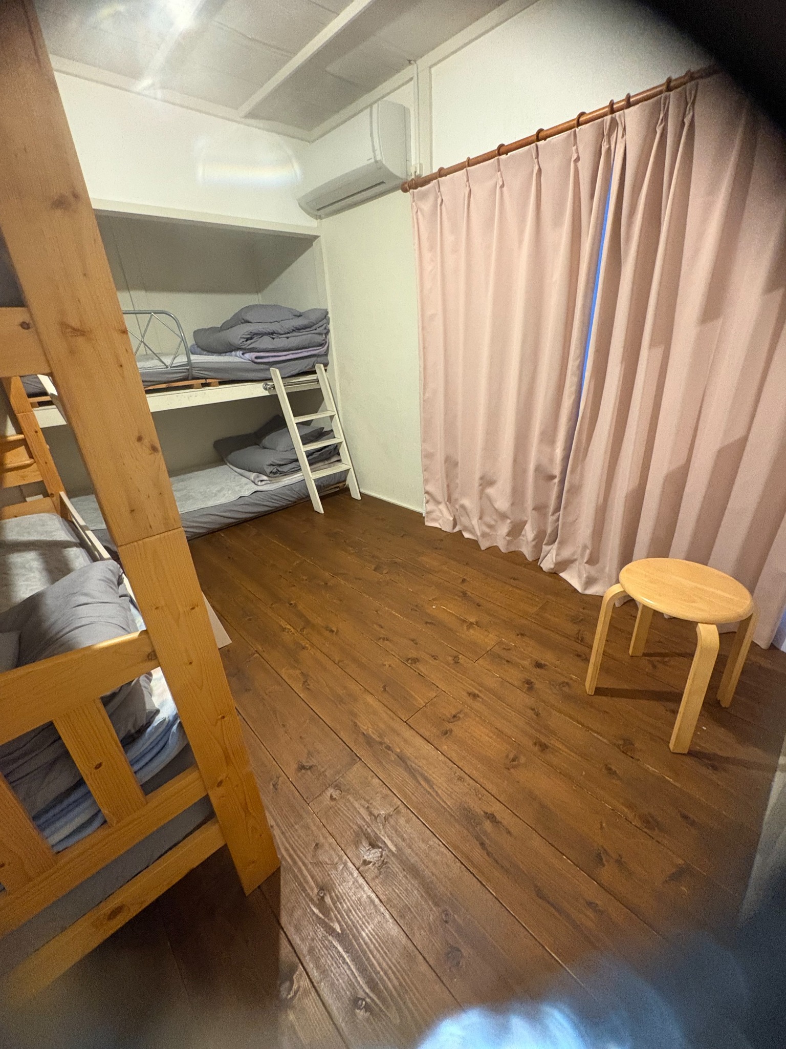 4-person room (closet-converted bunk beds + standard bunk beds)