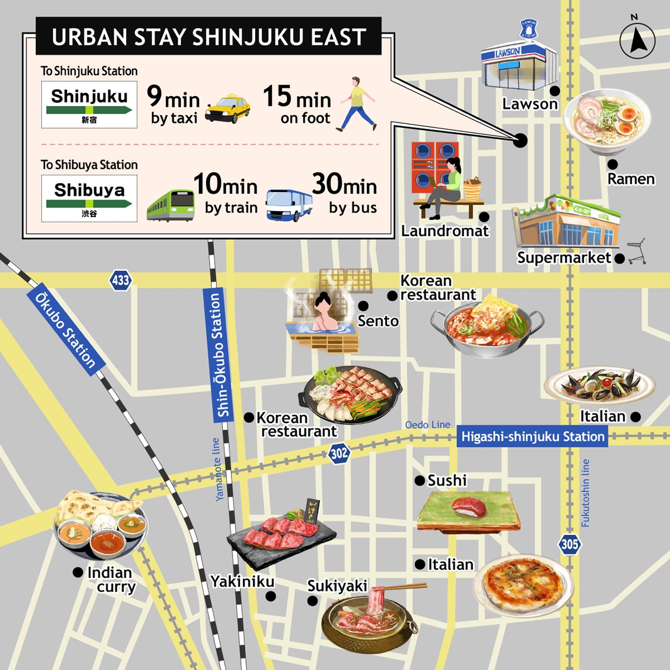 グランディオーソアーバンステイ新宿イースト102/10名OK/駅徒歩4分/wifi完備