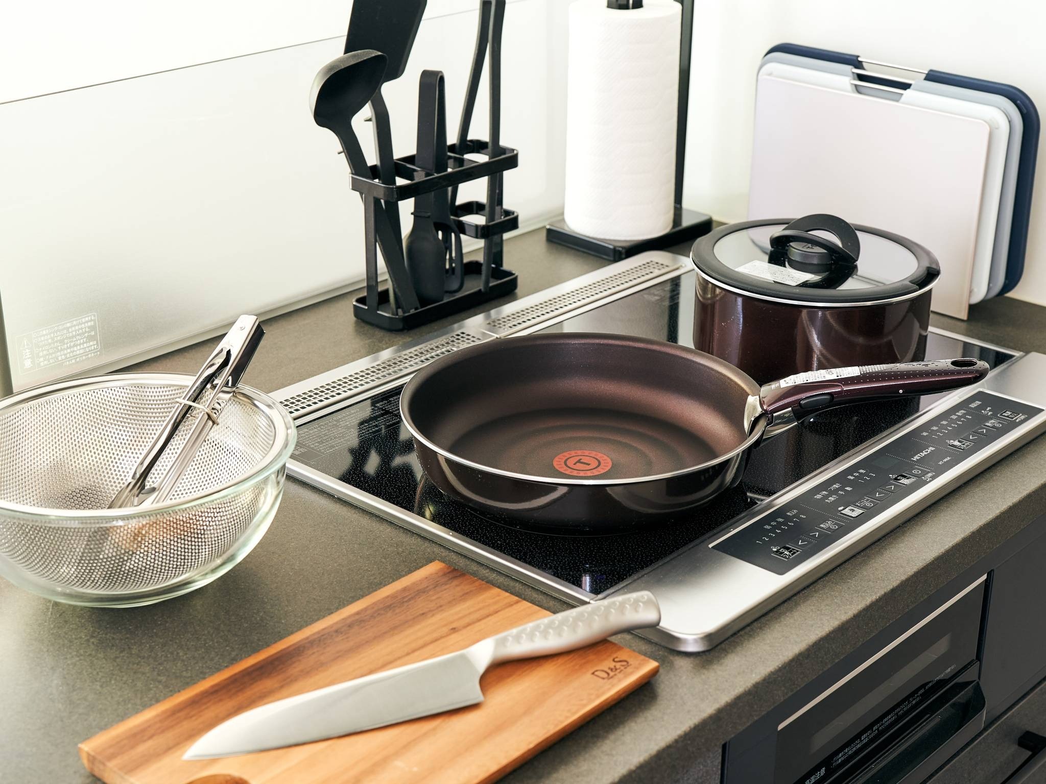 3口IHコンロ、鍋、フライパン、その他調理器具