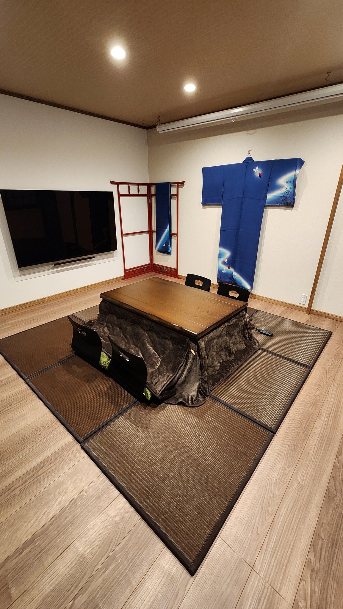Kimono is displayed in the living room.