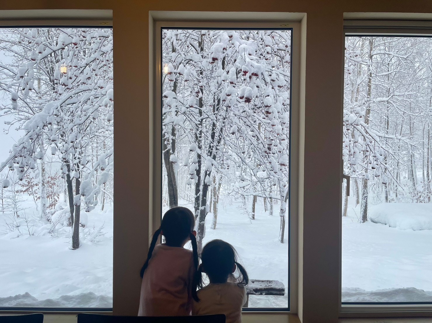 雪景色を姉妹で眺める