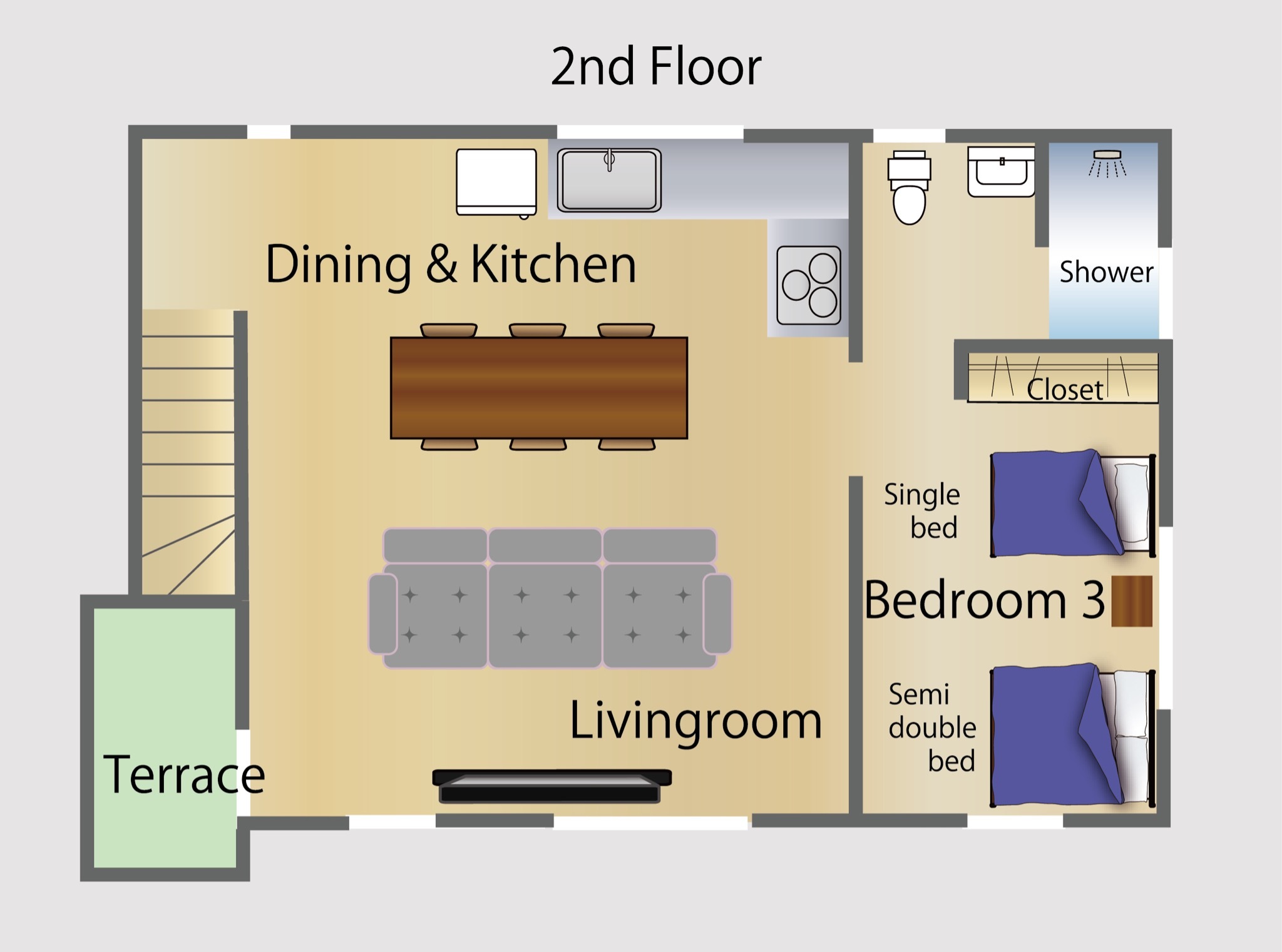 2021年新築 一棟貸切の3ベッドルーム貸別荘 6名様まで 最低2連泊より