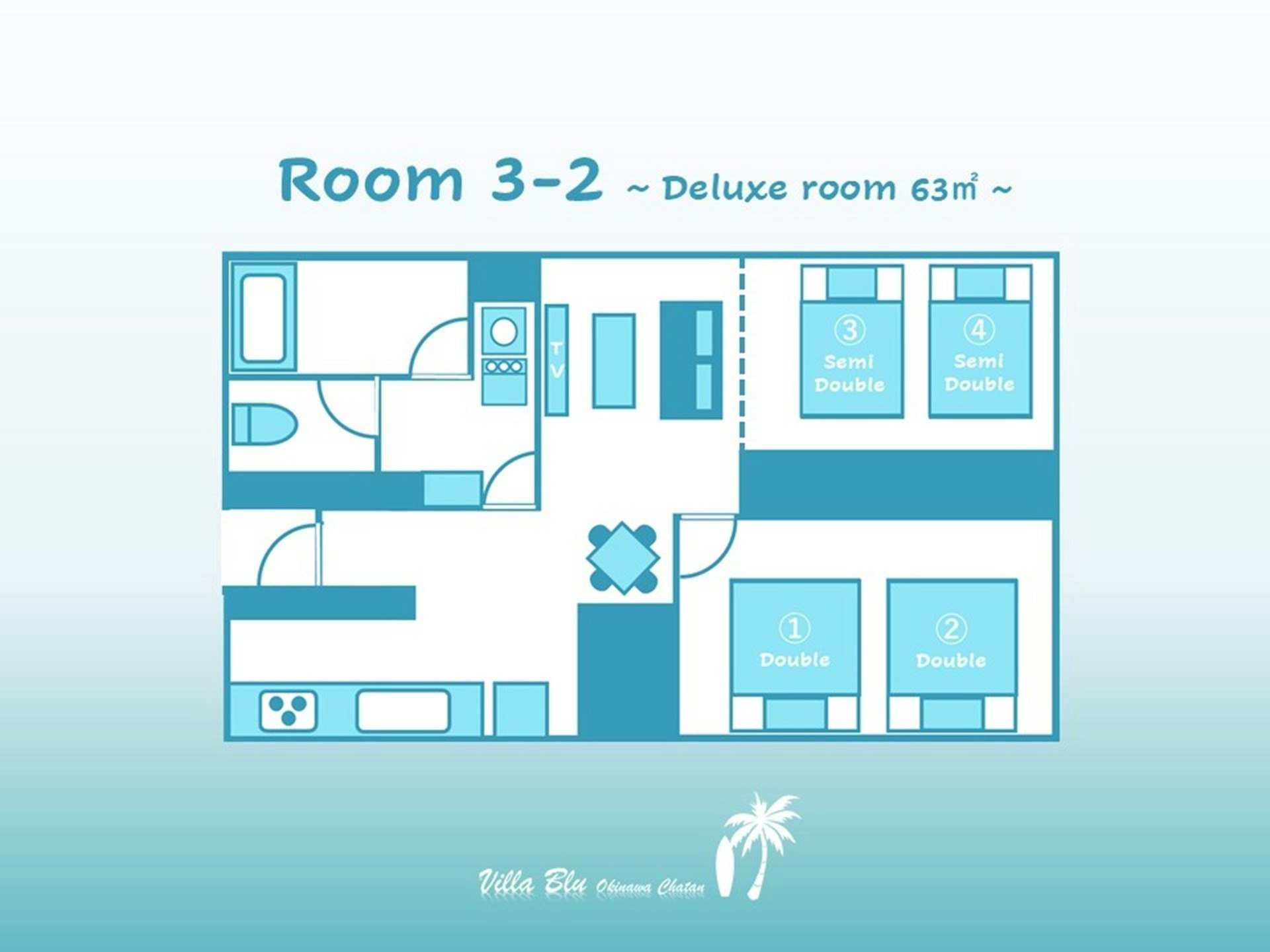 海がテーマのゆったり63m2/徹底清潔/沖縄アリーナ徒歩圏内/人気の街・北谷/高速ICまで3分/3-