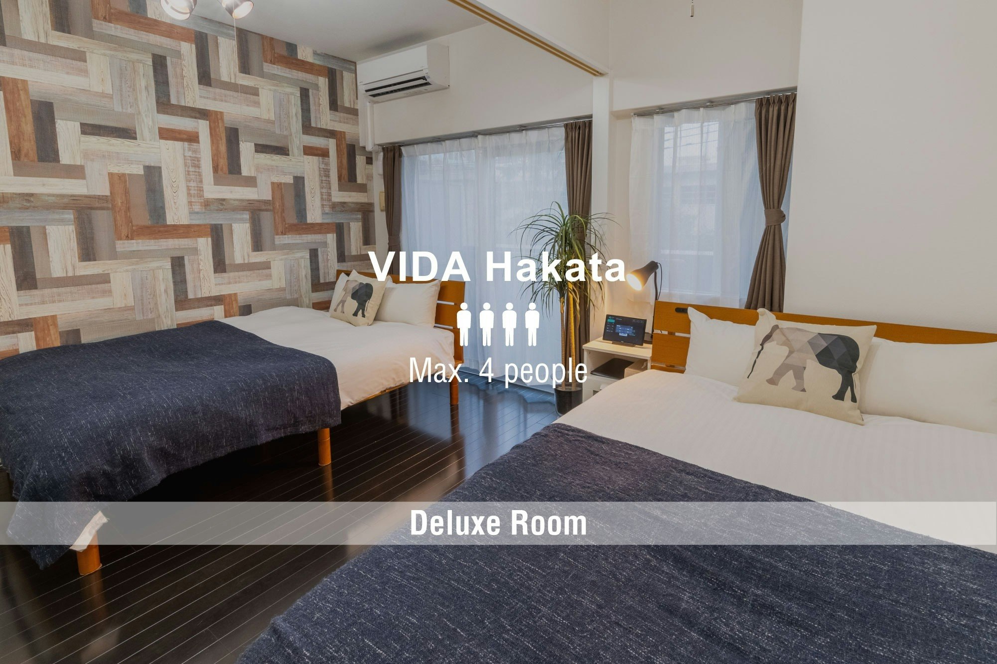 【博多駅まで徒歩9分】ダブルベッド2台_キッチン付_VIDA博多301(31.0m2)