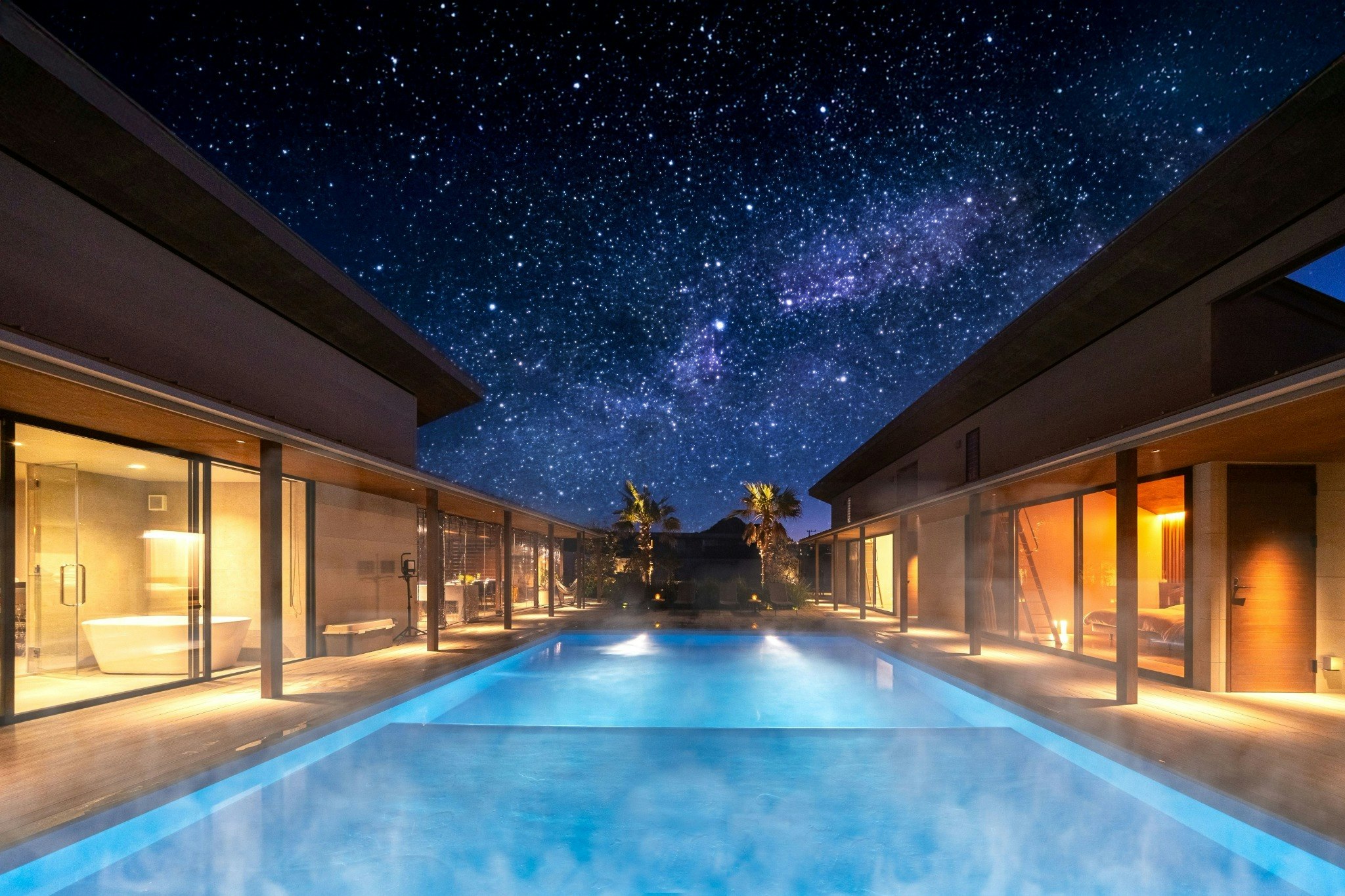 寝室3部屋完備【温水プール&専用サウナ&防風暖房付BBQ】完全貸切プライベートヴィラ