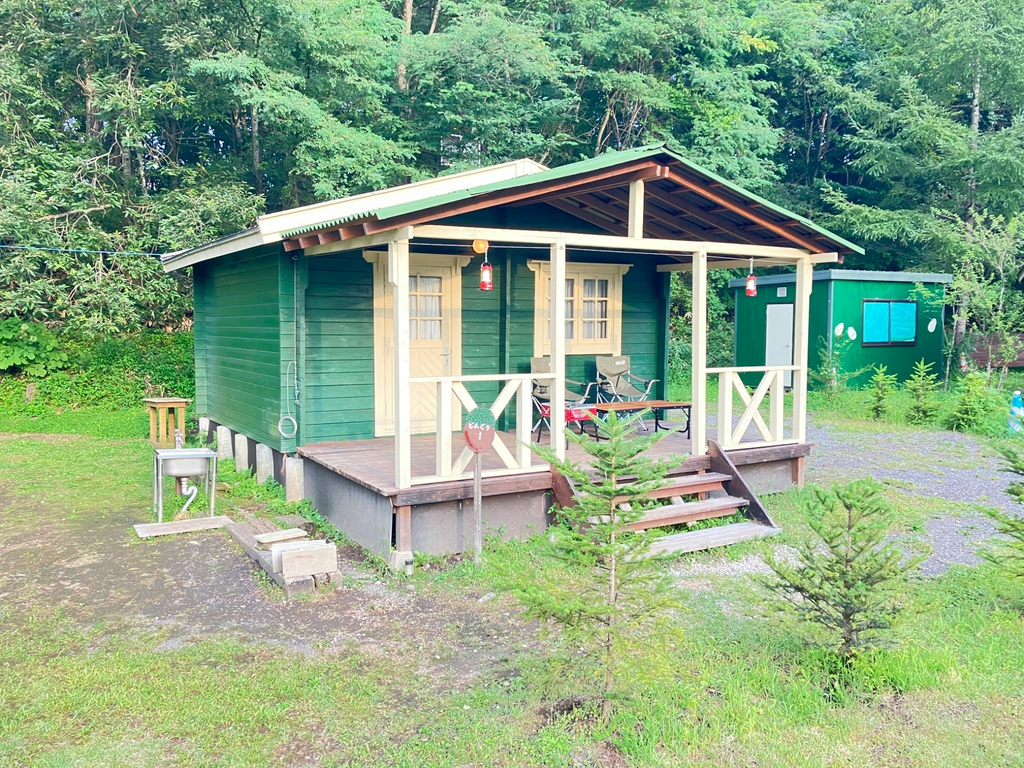 ⭐︎寝具付き⭐︎12畳ミニログキャビン「どんぐり1」広々キャビンでお気軽にキャンプを楽しもう♪