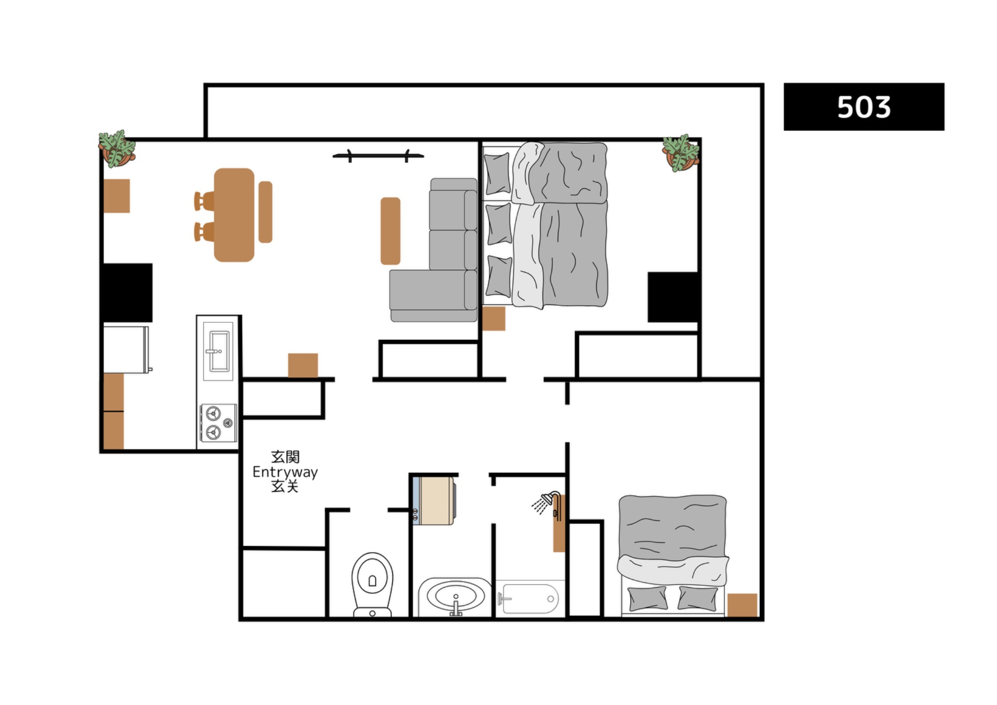成田空港・浅草・東銀座直通|西馬込駅徒歩6分の落着いたお部屋|リフォーム済み|最大5名|503号室