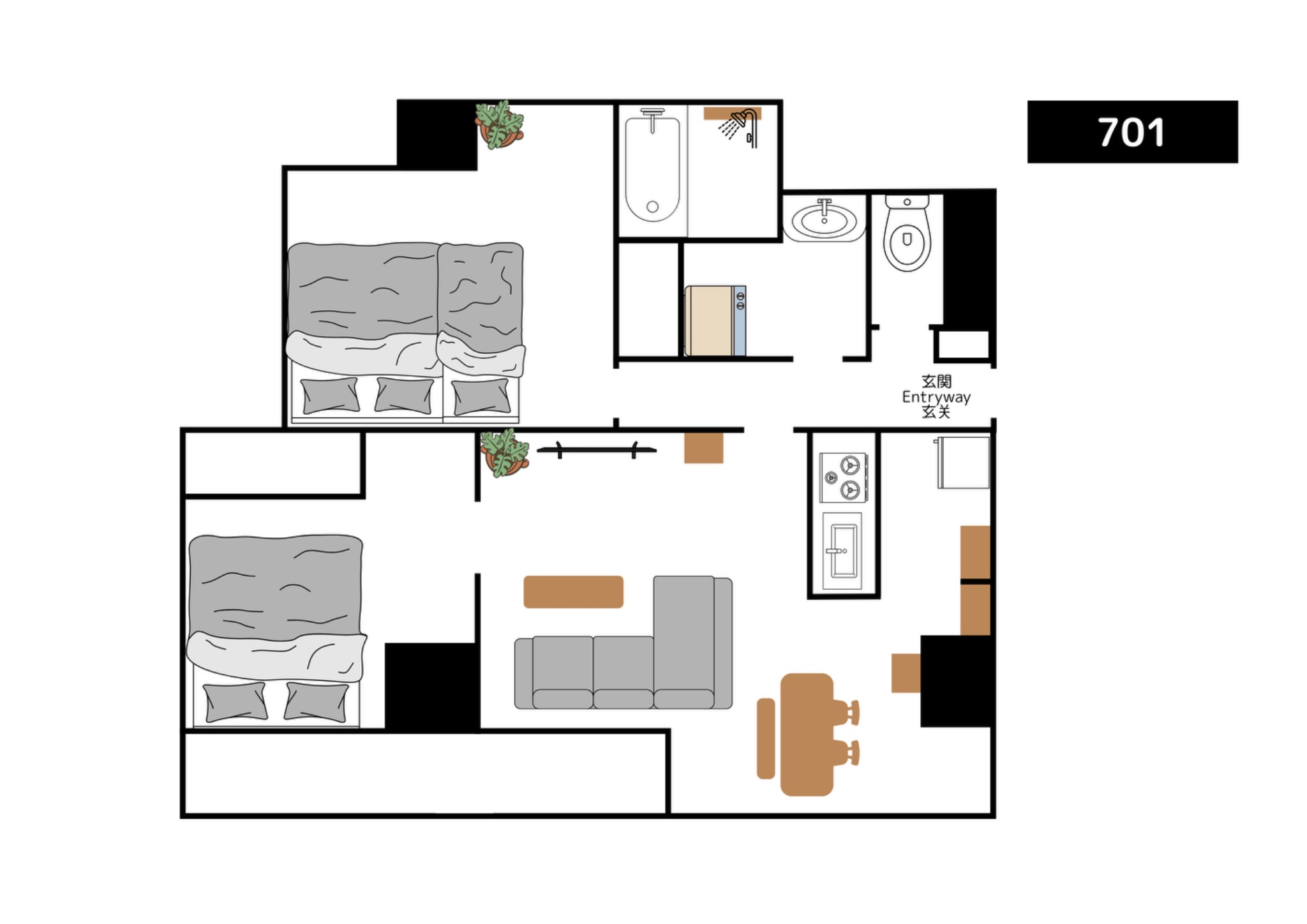 成田空港・浅草・東銀座直通|西馬込駅徒歩6分の落着いたお部屋|リフォーム済み|最大5名|701号室