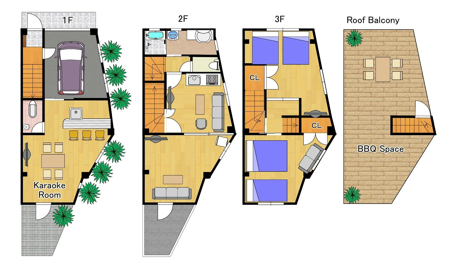 屋上BBQ可!15人宿泊可!寝室4部屋!広々125m2!カラオケルーム有!楽器演奏可!駐車場あり