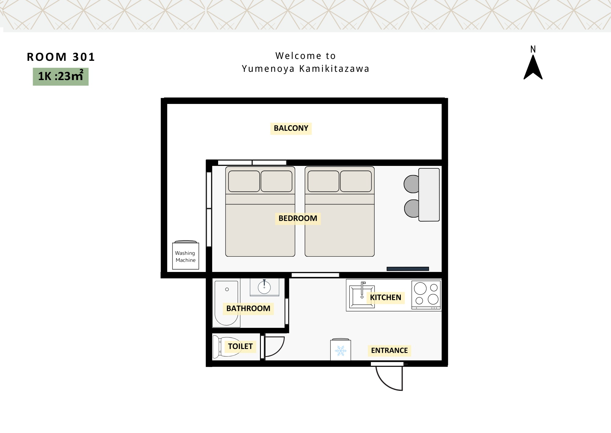Cozy Apt.32m2 |上北沢駅2分・新宿13分|ダブルベッド2台+ソファーベッド【#301】