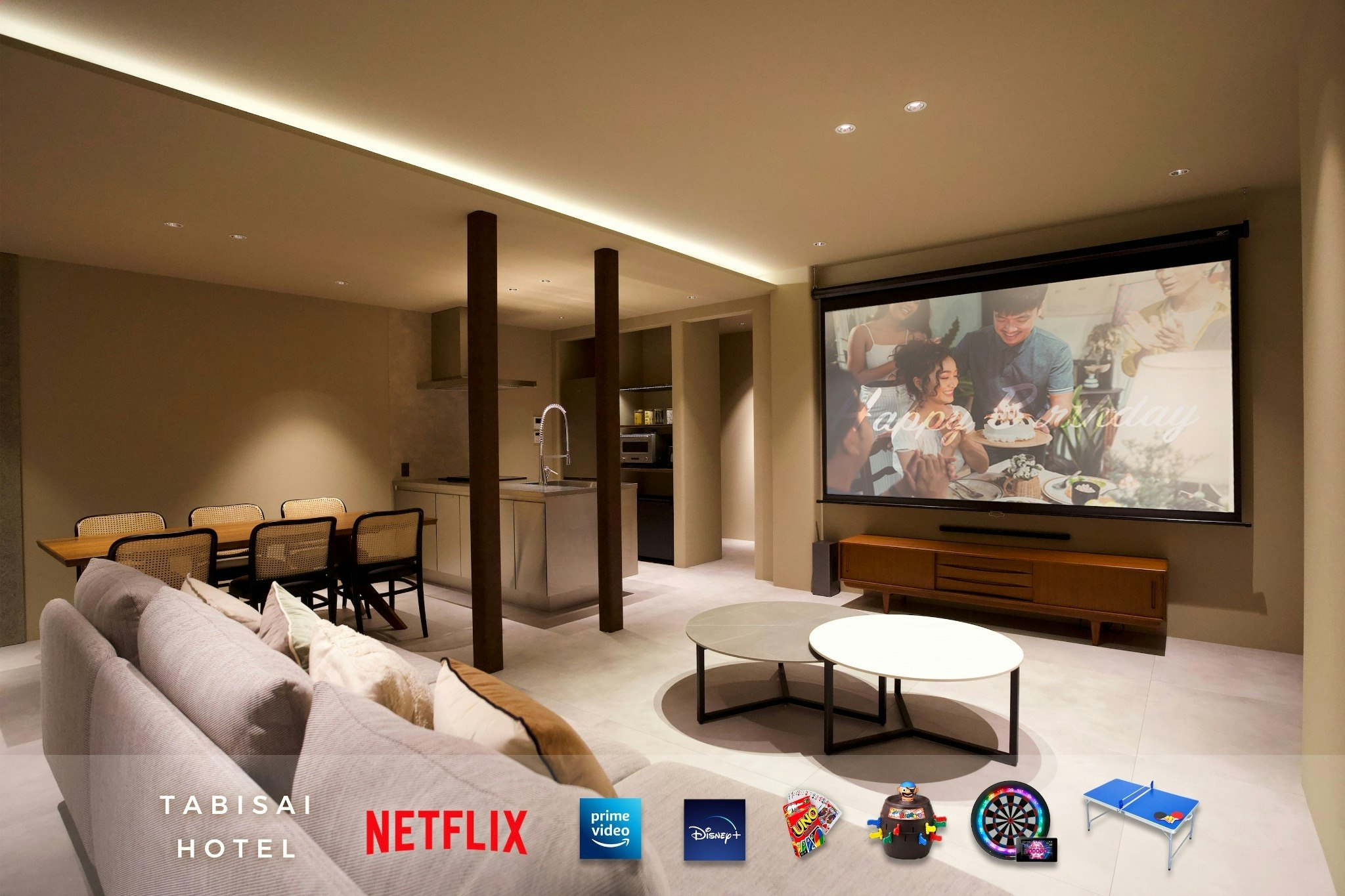 【2026年2月 NEW OPEN】福岡最大級の贅沢な広さ一棟貸切ホテル/最大22名/浴室/大画面