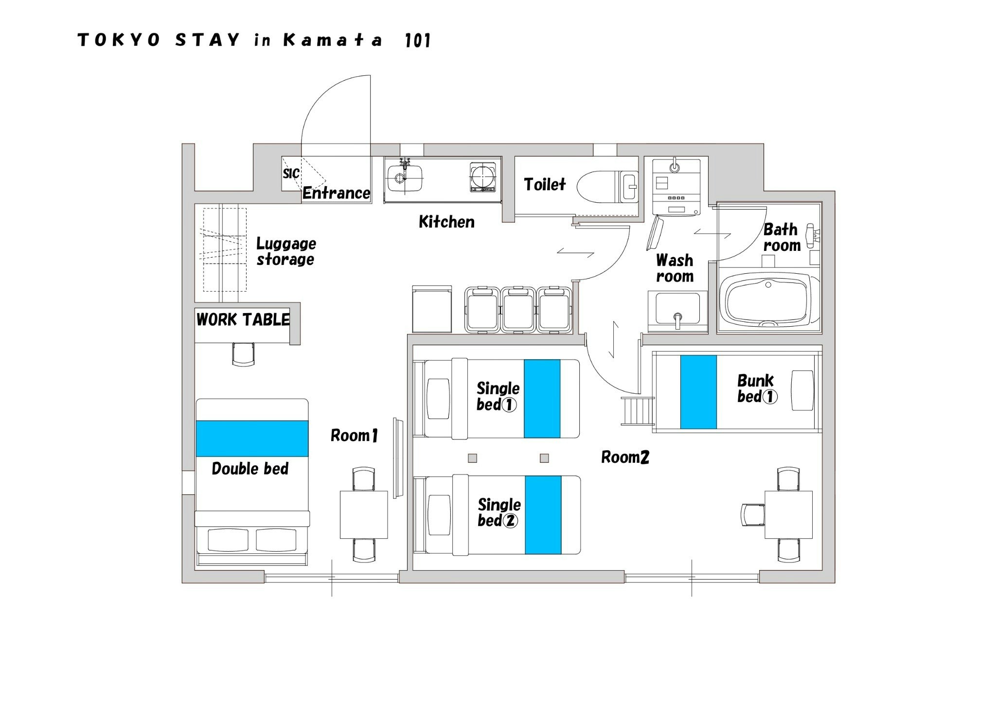 最大6名|家族グループ向け|2K 42.5m2|長期滞在OK@101